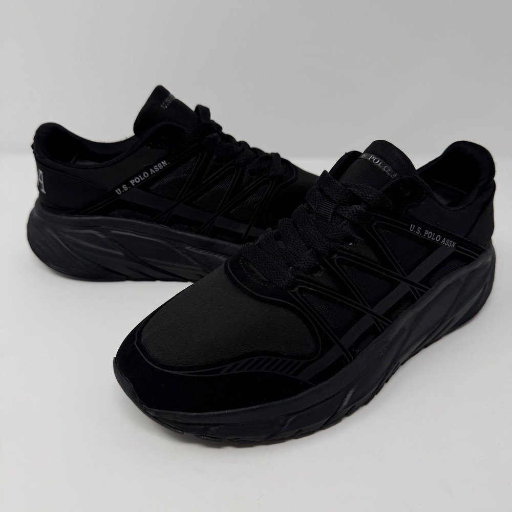 US Polo Assn Mens Black Low Top Lace Up Sneakers Shoes‎ Size 6.5 US